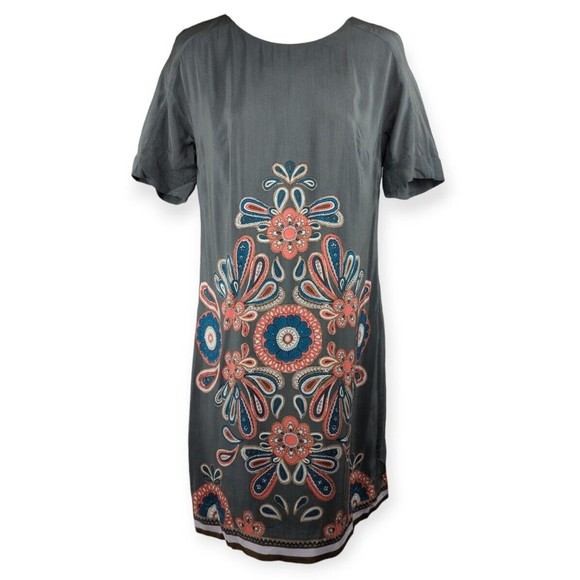 Boden Limited Edition Paisley Shift Dress Gray Short Slv Soft Bohemian Boho S 4 - Picture 1 of 5